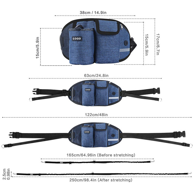 Hands-Free Dog Running Leash with Storage Waist Bag